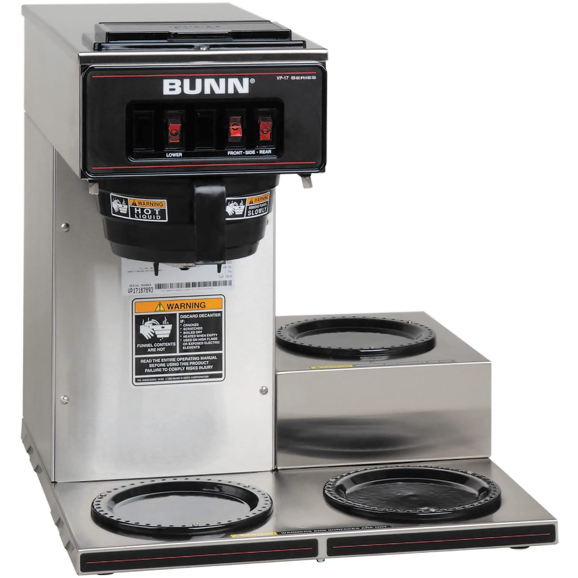 3つの下ウォーマー、ステンレス鋼鋼とBUNN 13300.0003 VP17-3SS3L Pourover営利主義コーヒーブリューワー