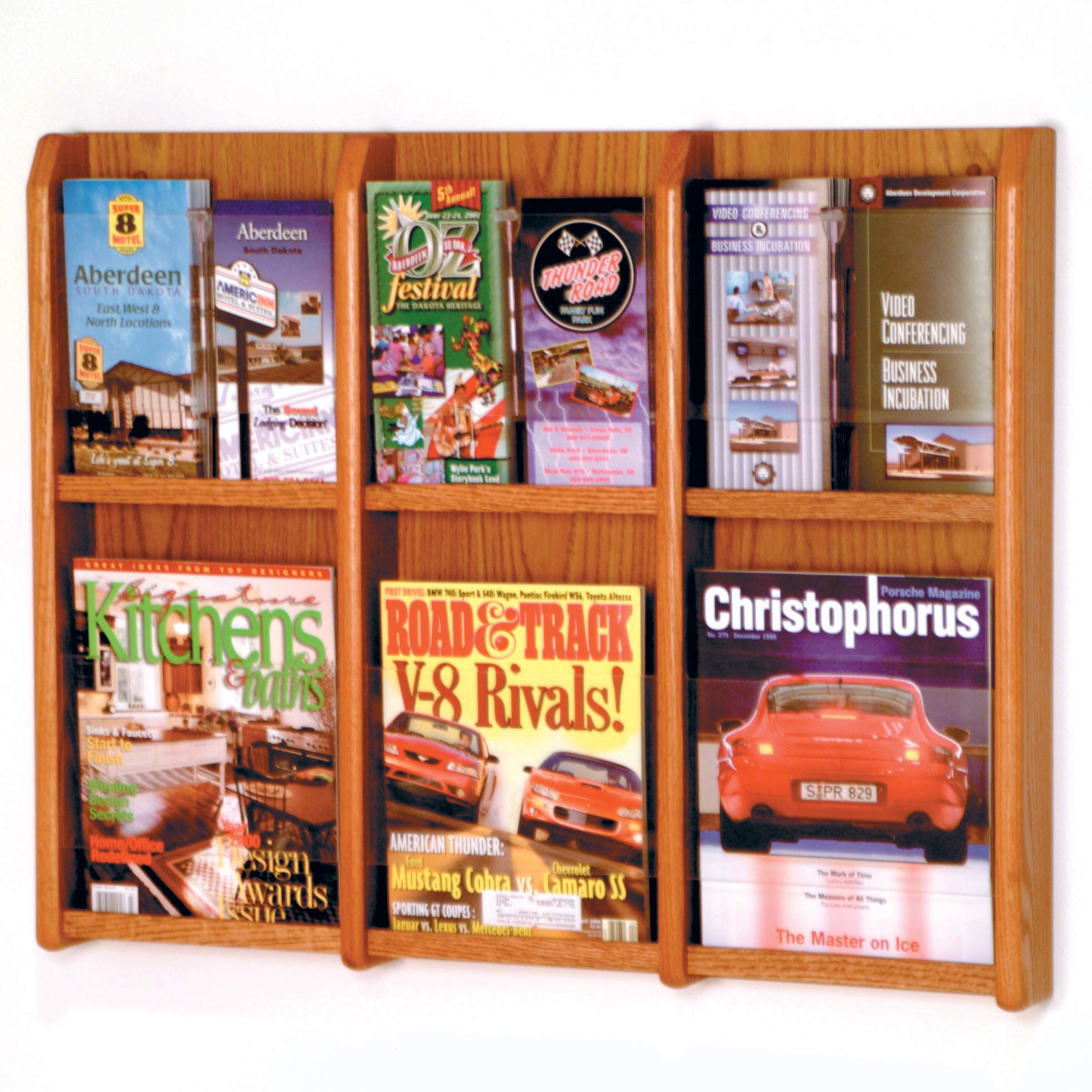 Wooden Mallet 6-Magazine/12-Brochure Divulge Wall Display with Brochure Inserts  Medium Oak by Wooden Mallet