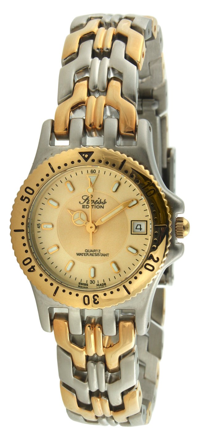 Swiss Editionレディースラグジュアリー2つトーン23 Kゴールドメッキ&シルバーブレスレットスポーツBezel Dress Watch se3600-l