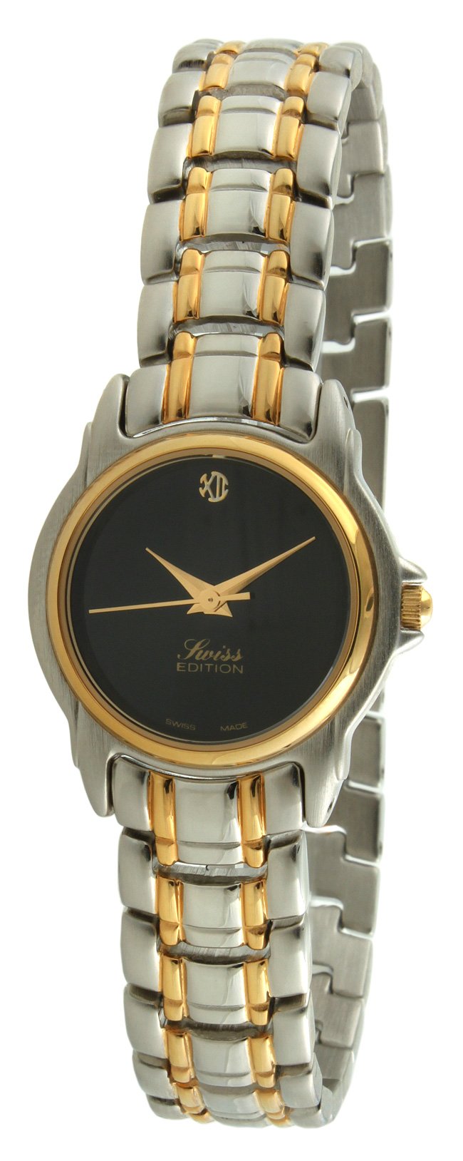 Swiss Editionレディースラグジュアリー2トーンシルバー\u0026 23 KゴールドメッキCleanブラックダイヤルドレスWatch se3810-l ブラック