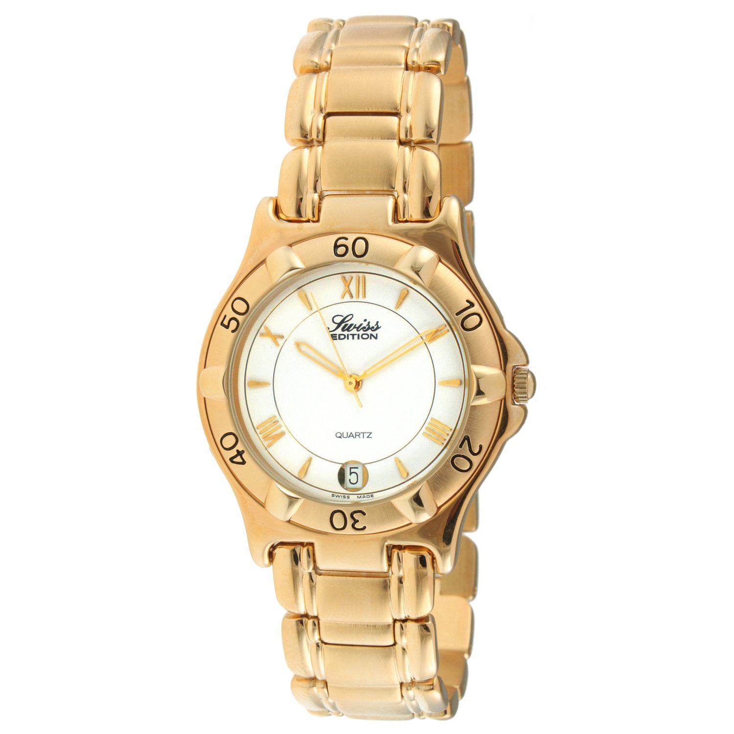 Swiss Edition Men \u0027s 23 Kゴールドメッキローマ数詞白いこと文字盤Luxury Sport Bezel Dress Watch se3614-mw