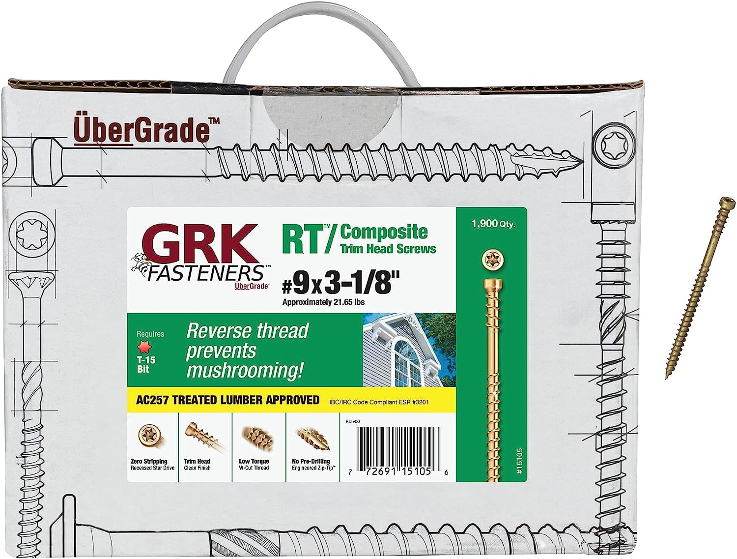GRK 772691151056 RT合成トリムヘッドねじバルクnumber-3 by 3 ? 1 / 8インチバルクボックスねじ、1900-piece