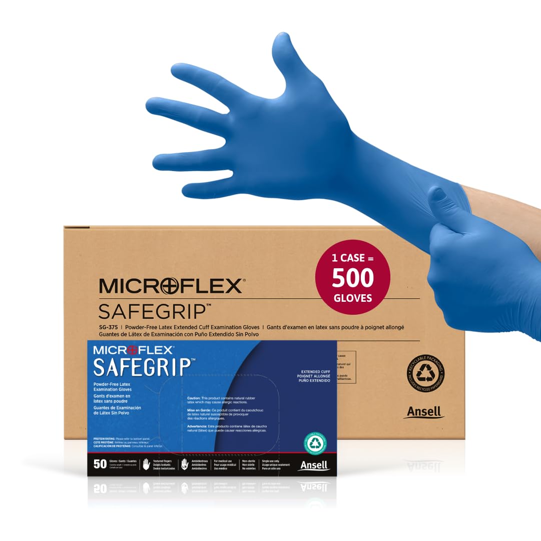 Microflex SG-375 Disposable Latex Gloves Medical/Exam Grade Long Cuff Thick Powder Free Glove in Natural Rubber for Cleaning Sanitary or Mechanic Tasks Blue Size Extra Large Case of 500 Units｜global研究所 88,393円