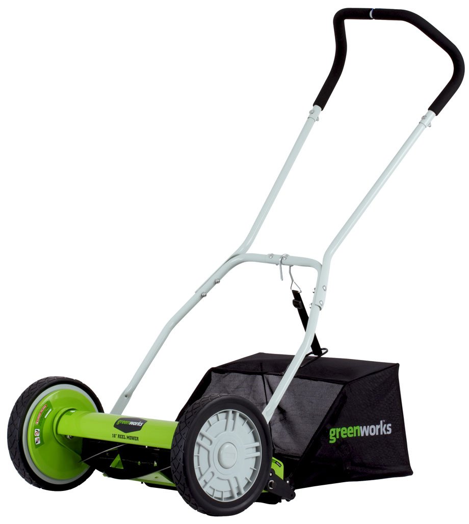 Greenworks 水呑み捕手付き添い人16in 5金モール うしろ押し木管 Grass Catcher 芝刈り機