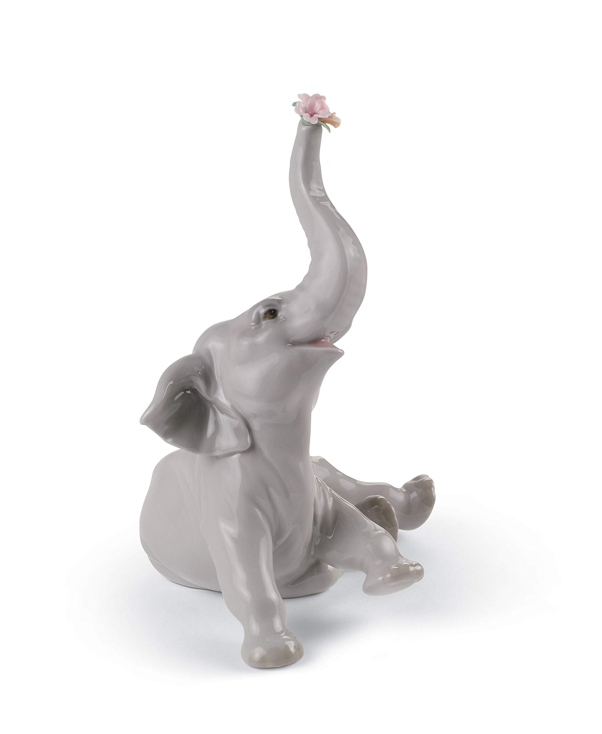 LLADR? 象の赤ちゃんとピンクの花の置物 磁器象のフィギュア|global研究所