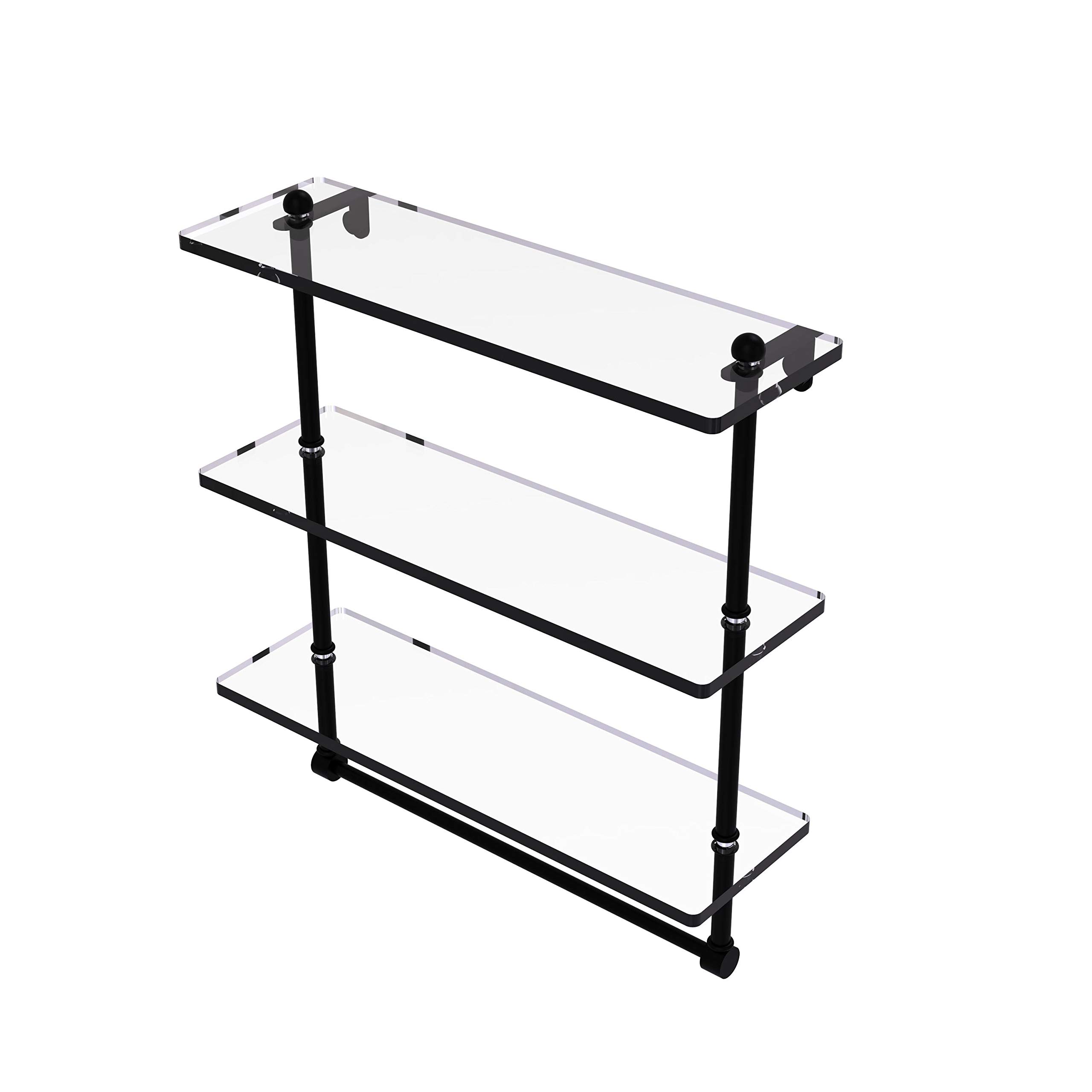16 Inch Triple Tiered Glass Shelf with Integrated Towel Bar - PR-5/16TB-BKM