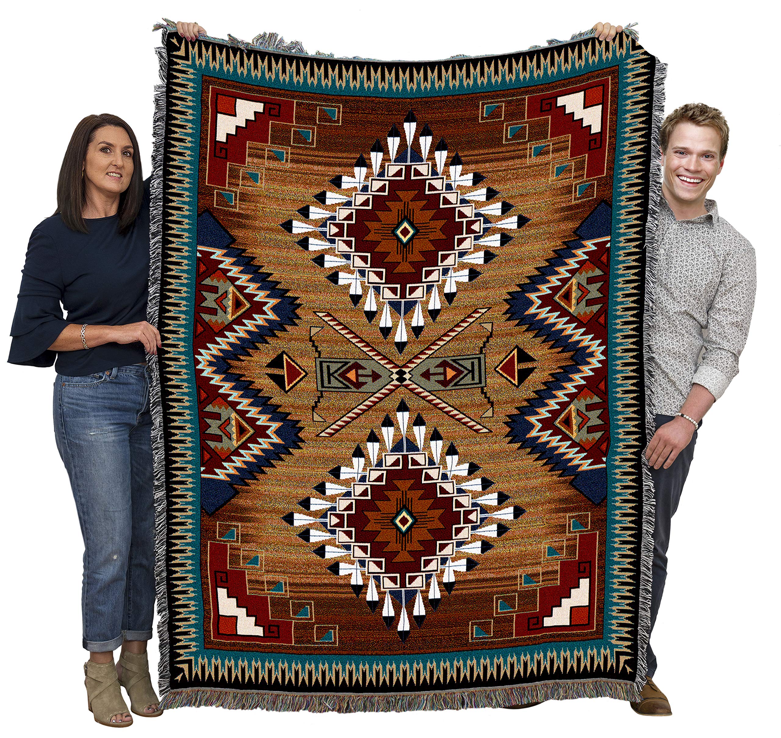 Southwest Sampler Cornflower and Red Tapestry Throw by Pure Country Weavers