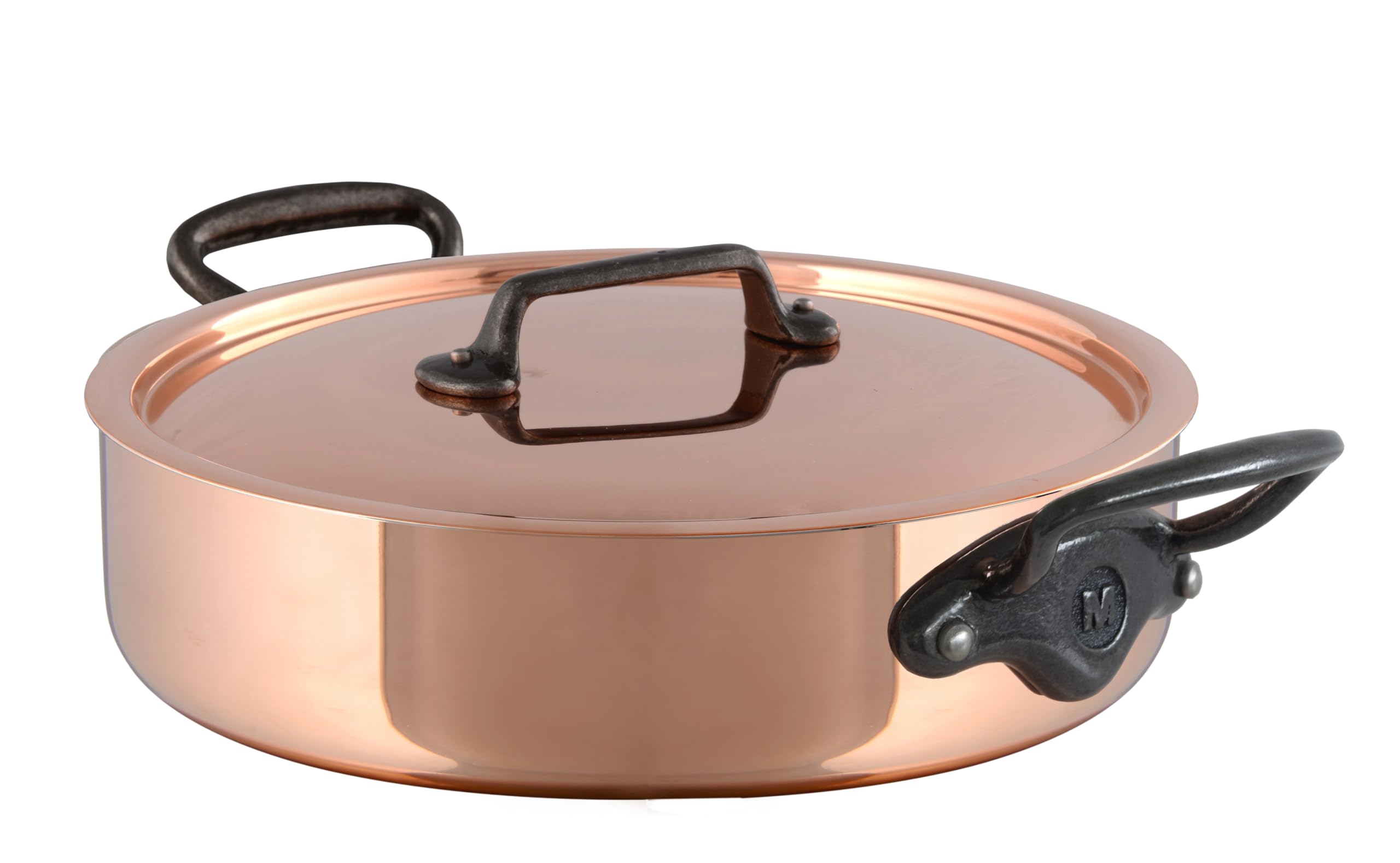 Mauviel フランス共和国製 M\u0027Heritage Copper 150c 40.9クオート ロンドーと蓋 鋳鉄手持ち部分付き添い人