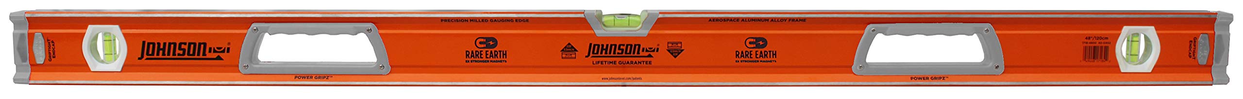 Johnson Level \u0026 Tool 1718-4800 磁気高耐久アルミボックスレベル 48in オレンジ色 1気泡管水準器