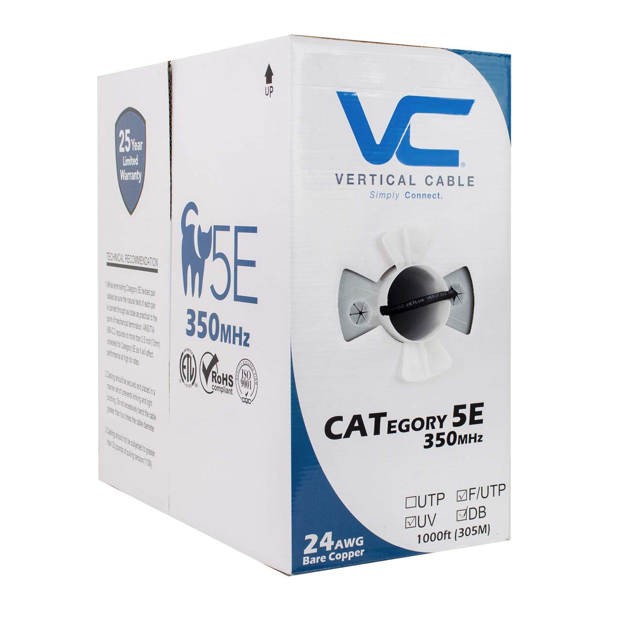 Vertical Cable CAT5E Shielded Dual Jacket Direct Burial 1000ft Black Bulk Ethernet Cable｜global研究所