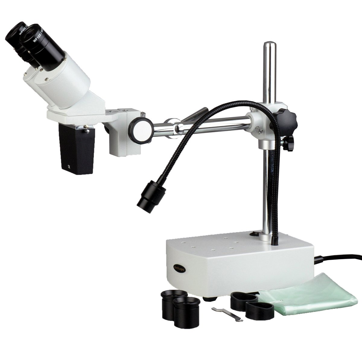 AmScope 10X-20X広視野双眼鏡検査ブームアームスタンド上のステレオ顕微鏡