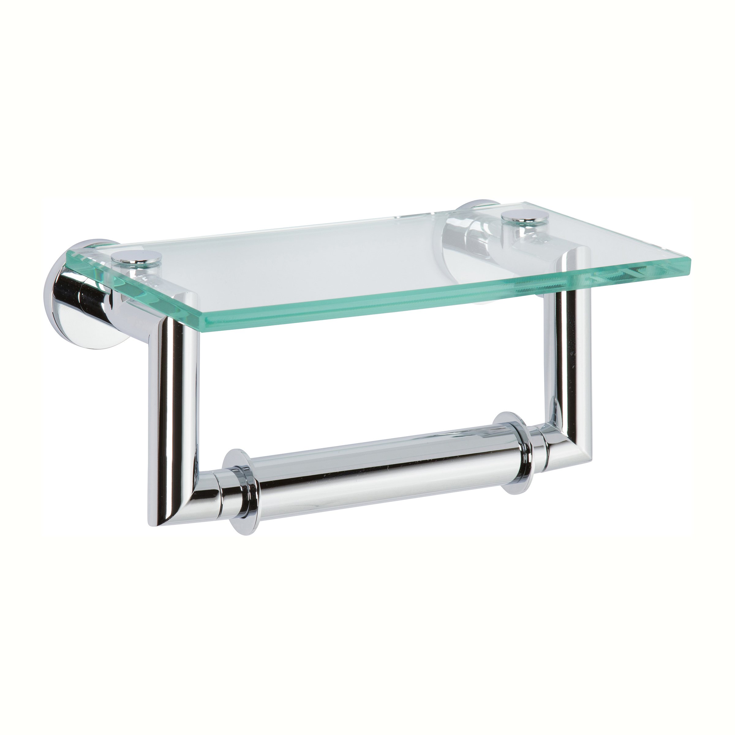 Ginger 4627/PC - Kubic Double Post Toilet Tissue Holder With Cover Plain Rosette - Polished Chrome