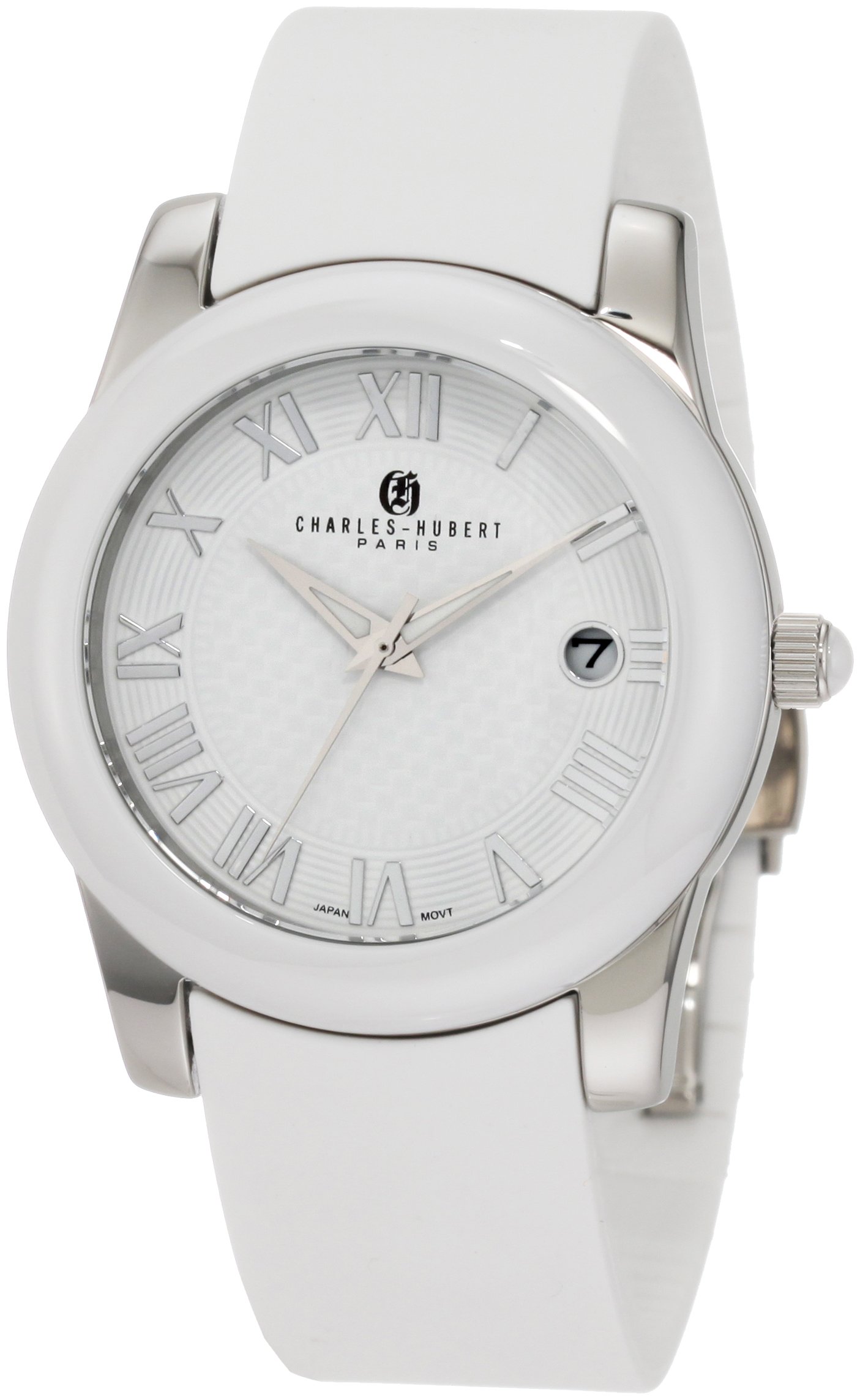 Charles-Hubert Paris 6888-W Womens Stainless Steel White Ceramic Bezel Quartz Watch