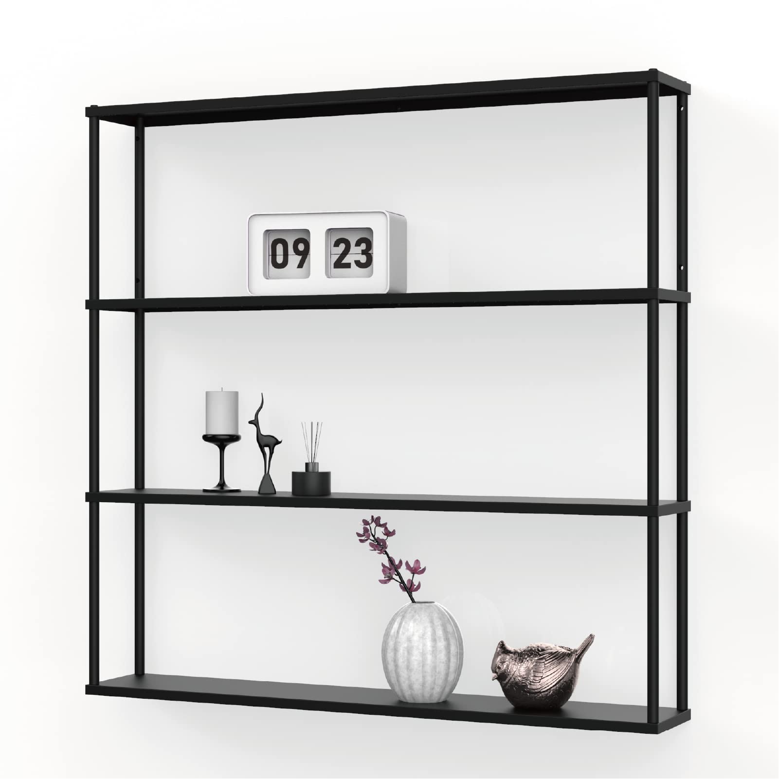 Mango Steam 壁掛けスチールシェルフユニット - 高さ 91.44cm x 幅 91.44cm x 奥行き 15.24cm - ブラック - キッチン、収納、ディスプレイ用。|global研究所
