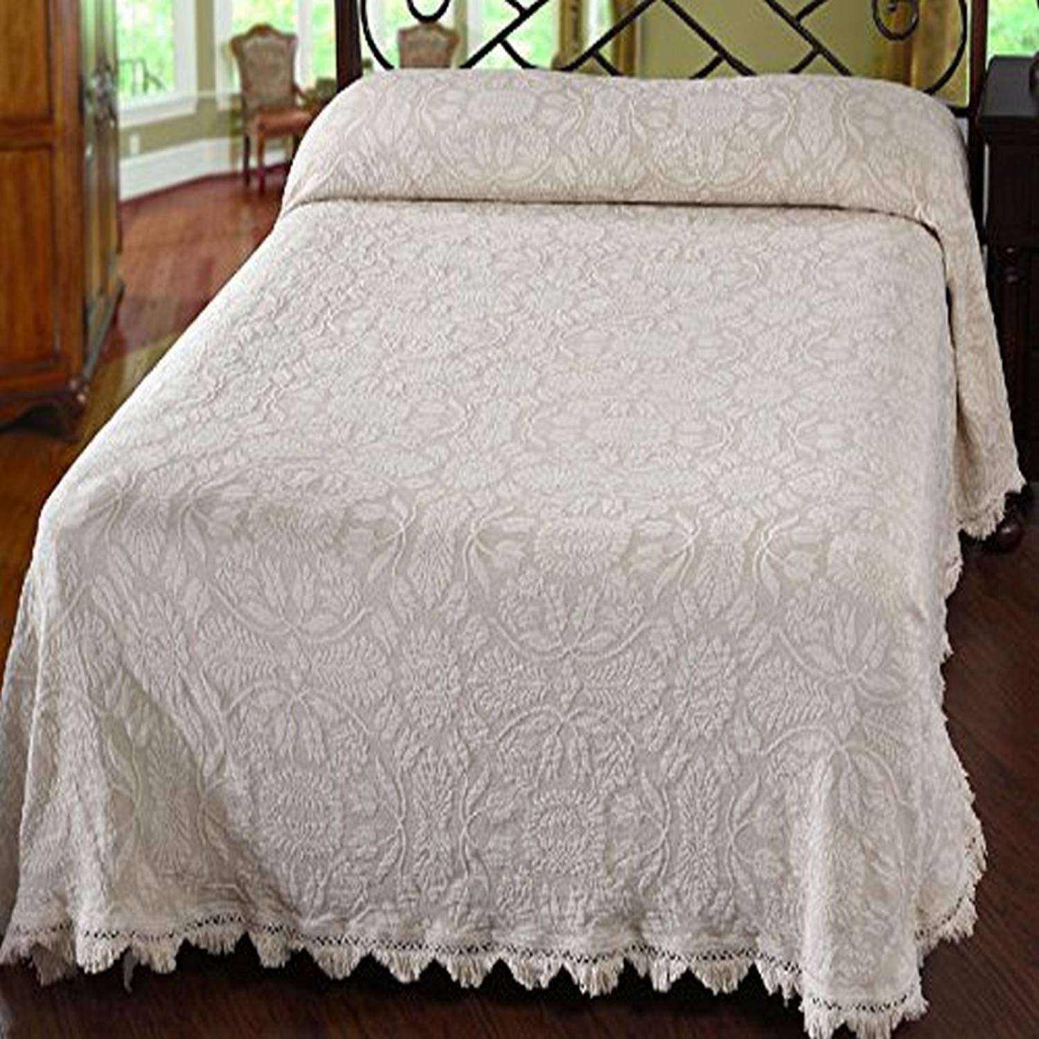 Maine Heritage Weavers コロニアルローズ ベッドスプレッド 第一人者 白いこと