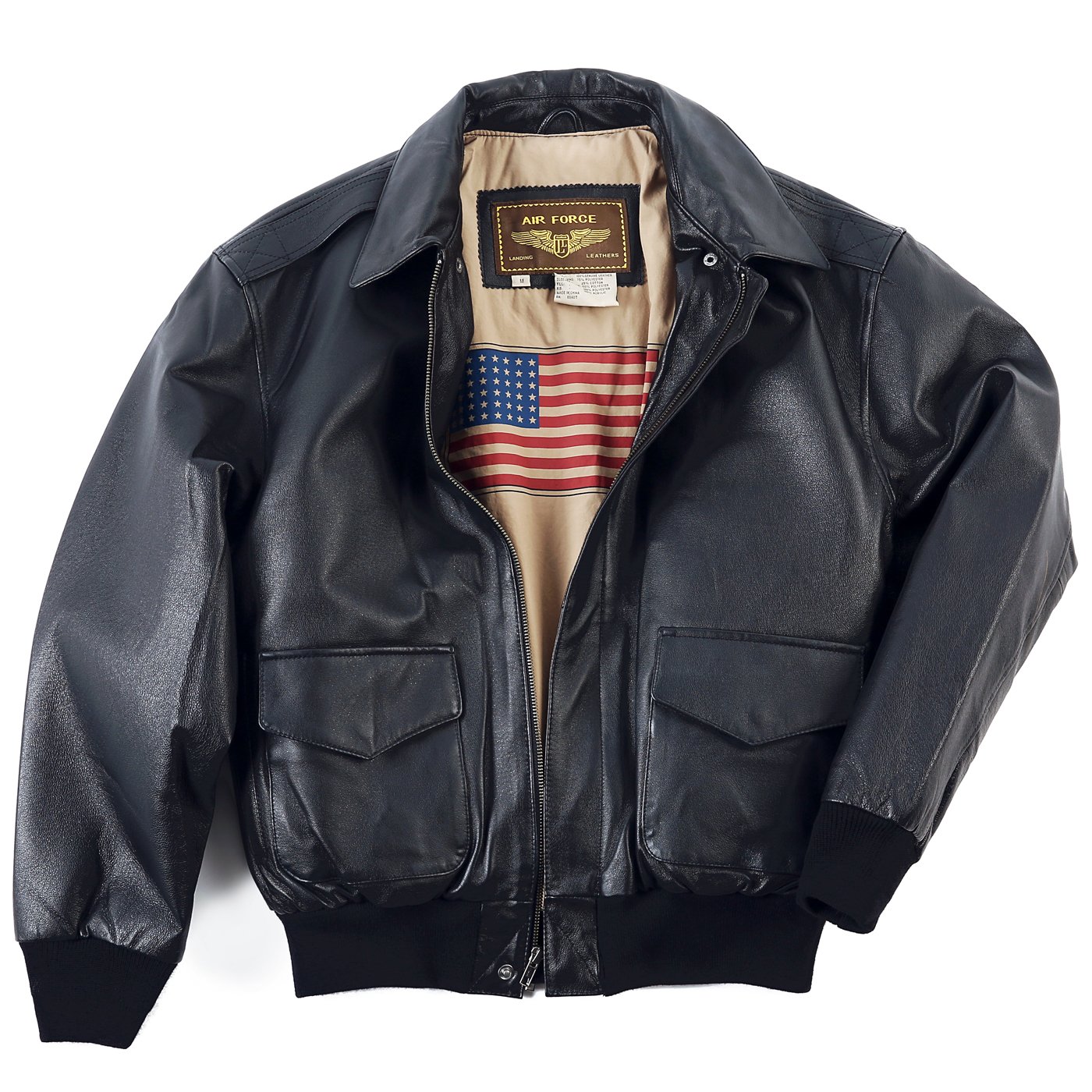 Landing Leathers メンズ エアフォース A-2 フライト レザー ボンバージャケット ブラック XLサイズ (インポート)|global研究所