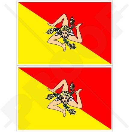SICILY Sicilian Flag ITALY Italian 3 (75mm) Vinyl Bumper Stickers Decals x2