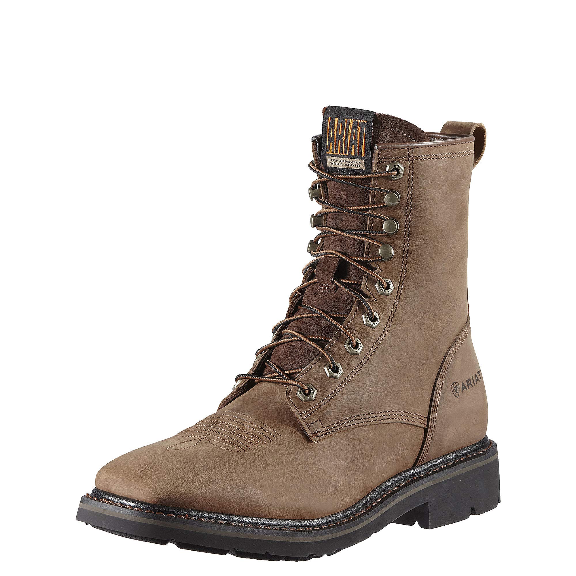 Ariat メンズ カスケード 8インチ ワイド スクエアトゥ ワークブーツ アラモブラウン。 12