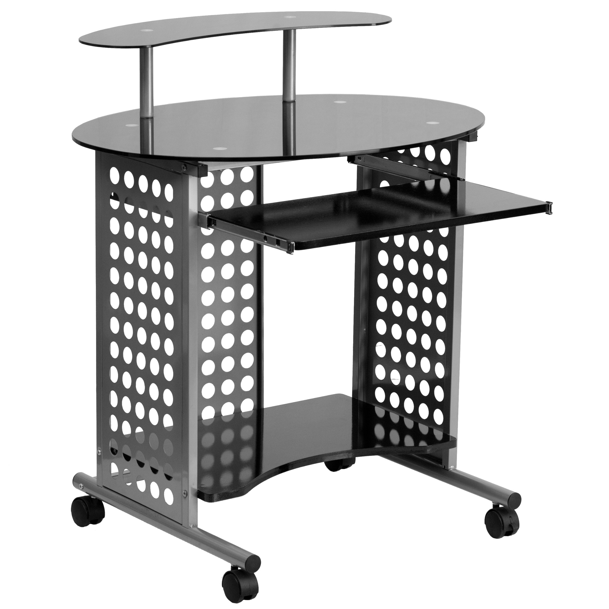 Flash Furniture Cassini モバイルコンピュータデスク ブラックガラストップ|global研究所