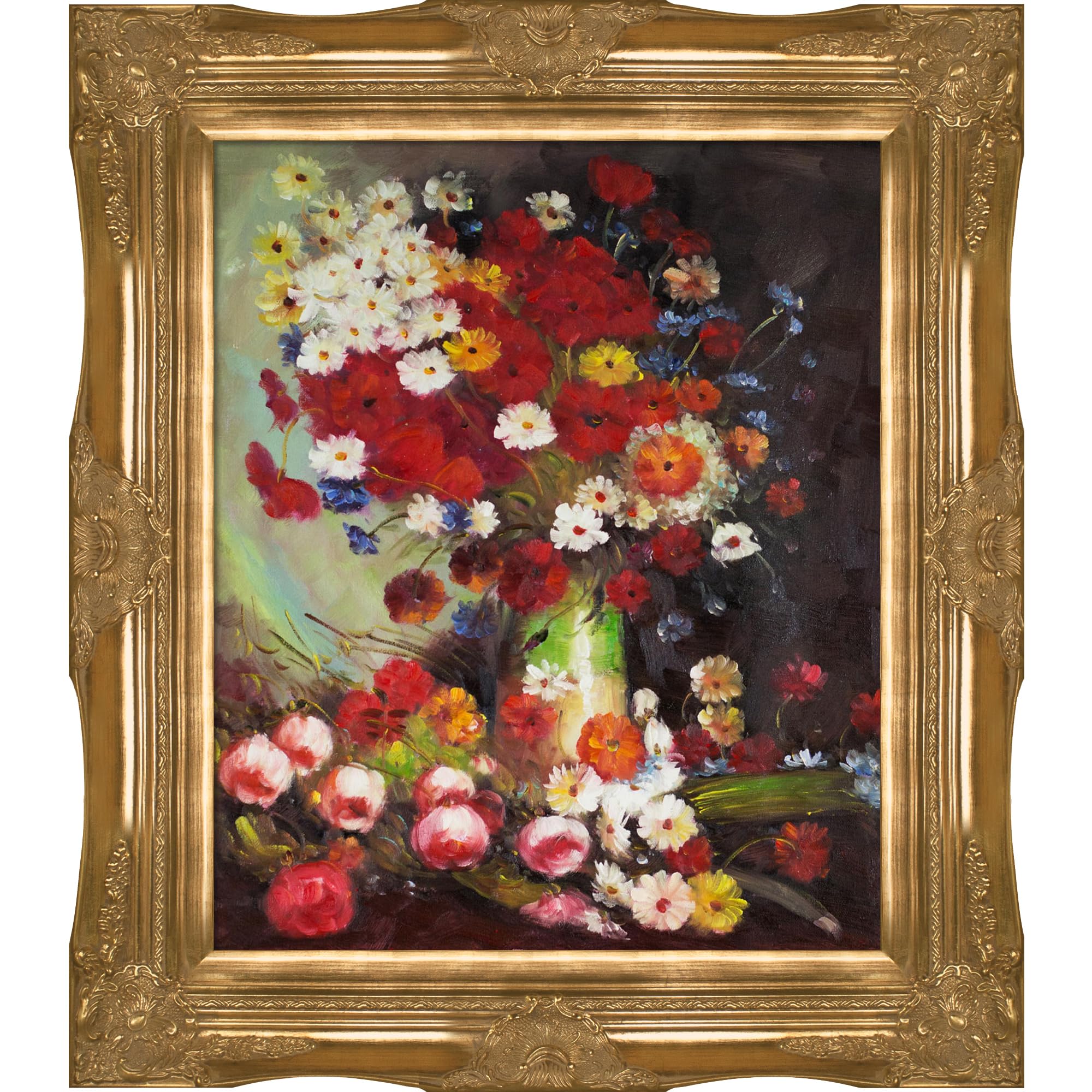 overstockArt花立てwith Poppies Cornflowers Peonies And Chrysanthemums By Van Gogh with Victorianゴールドひな形でゴールド完成