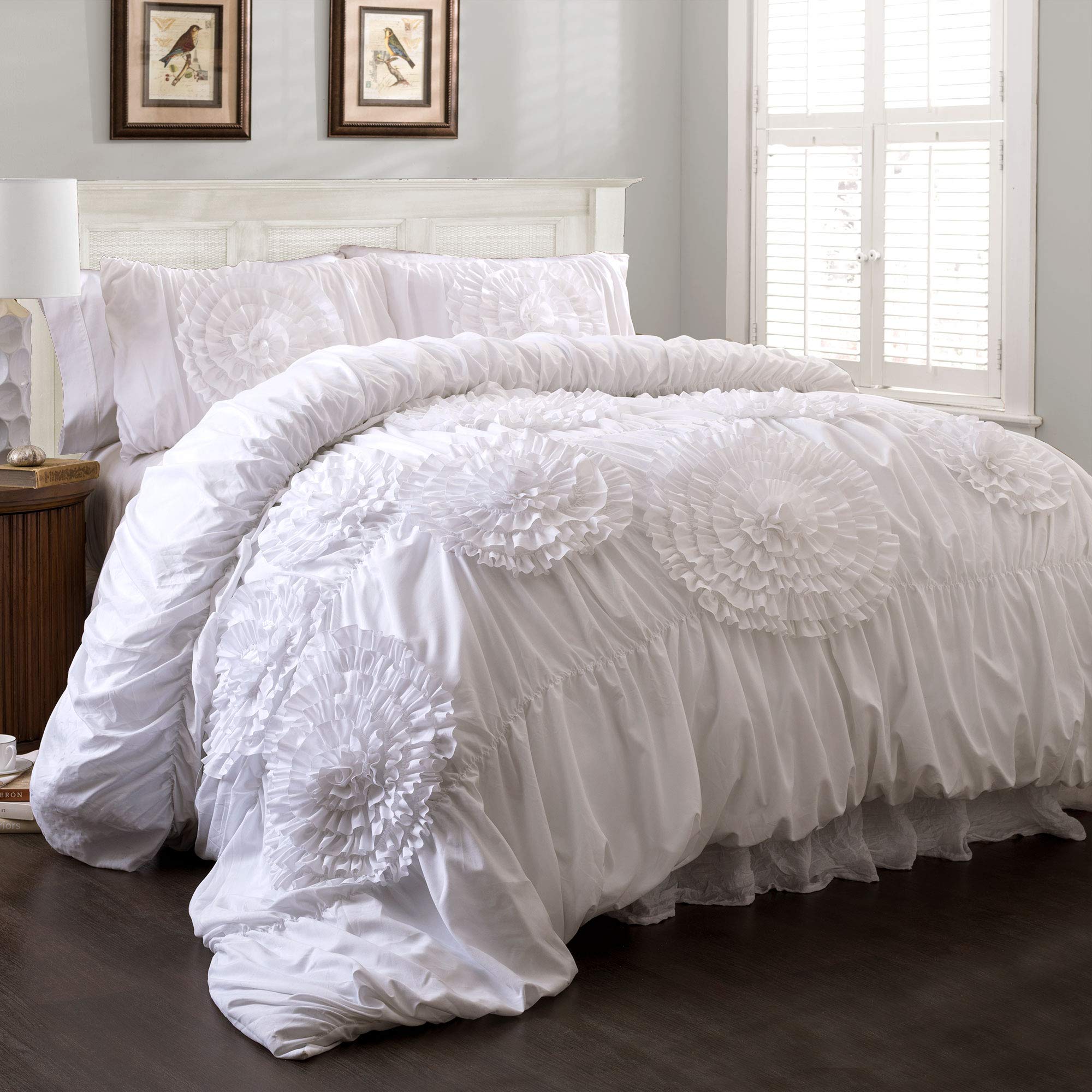 (King  White) - Lush Decor Serena 3-Piece Comforter Set  King  White