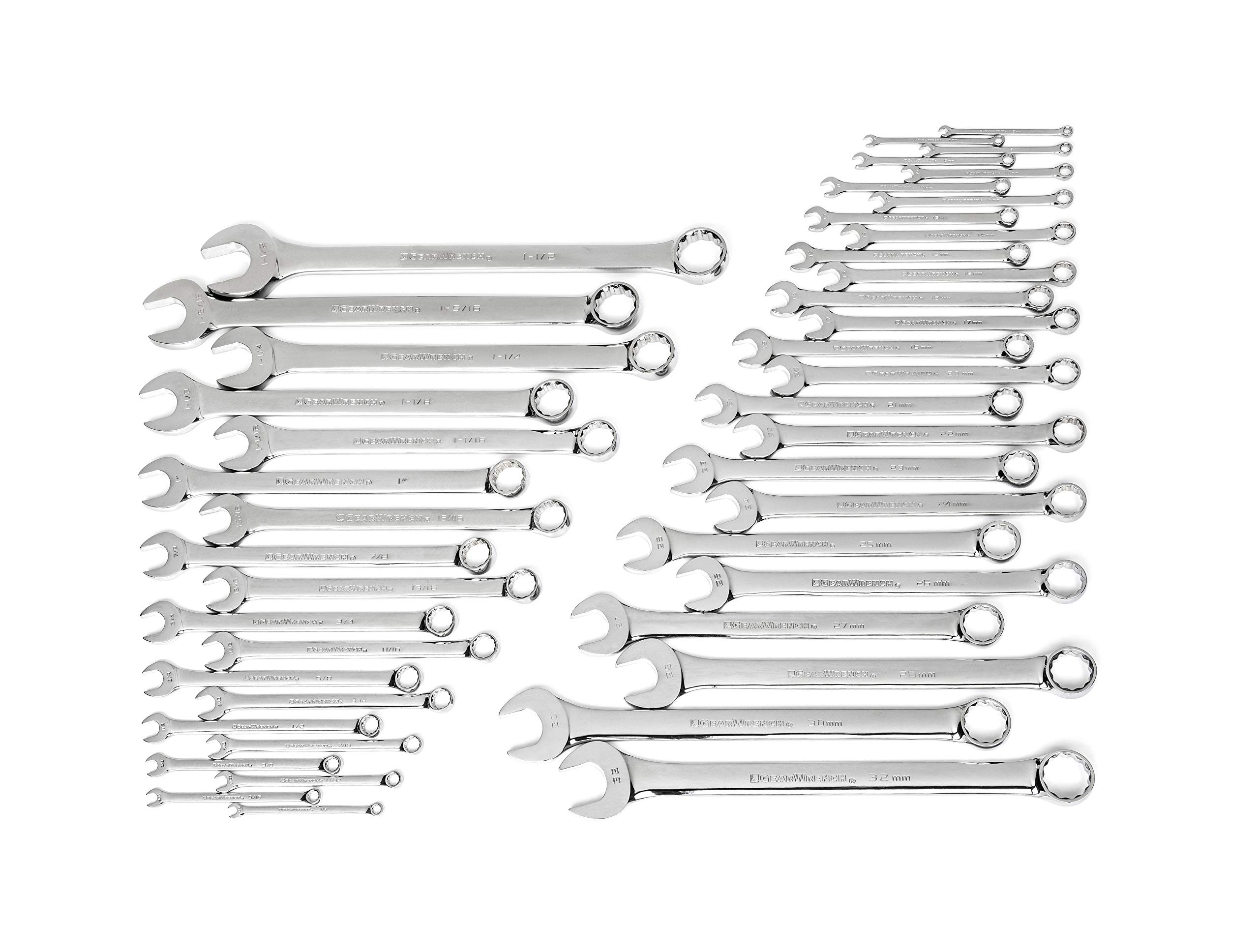 GearWrench 81919 44pc. Long Pattern Combination Non-Ratcheting Wrench Set  SAE - Metric
