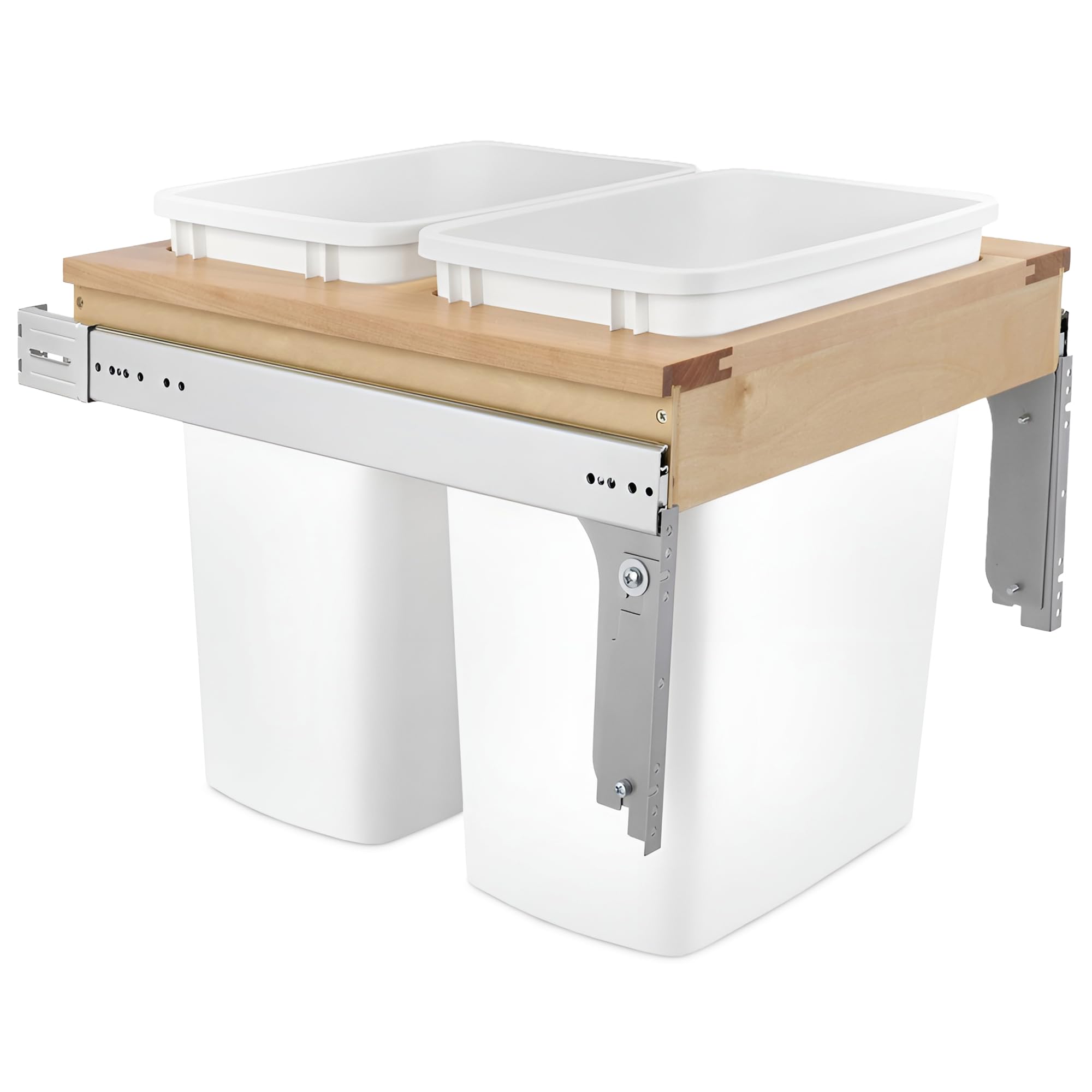 Rev-A-Shelf 4WCTM-21DM2 ダブル35クォート トップマウント 引き出し式ゴミ箱 幅18インチ 1.5インチ フェイスフレームキャビネット用 ホワイト|global研究所