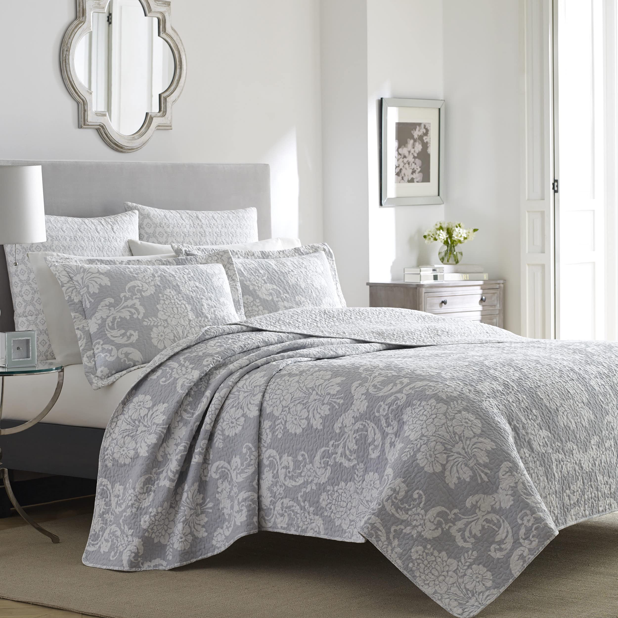 Laura Ashley Venetia キルト覆いかぶせる\u0026 縁付き枕覆いかぶせる仕掛ける 第一人者 薄墨色 199478