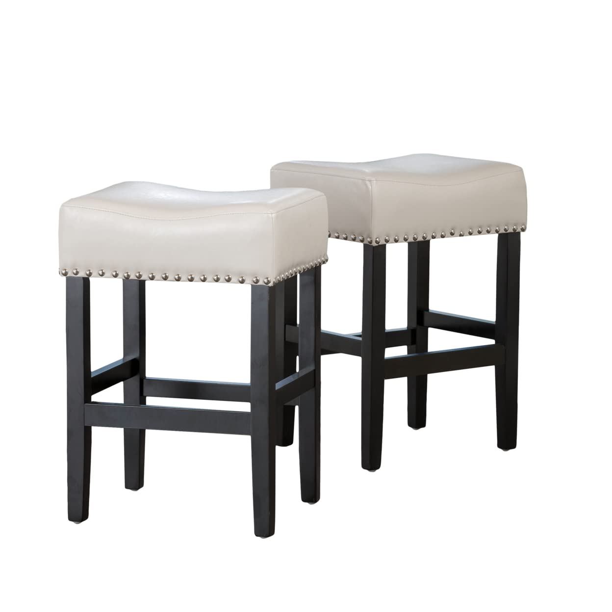 Christopher Knight Home Chantal Backless Ivory Leather Counter Stools wChrome Nailheads 18.00''W x 15.50 D x 26.00 H 141［並行輸入］画像