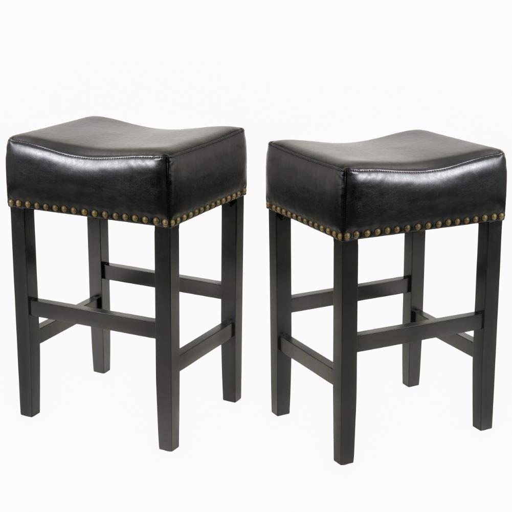 Christopher Knight Home Camilla Black Leather Backless Bar Stools w/Chrome Nailheads (Set of 2) 141［並行輸入］画像