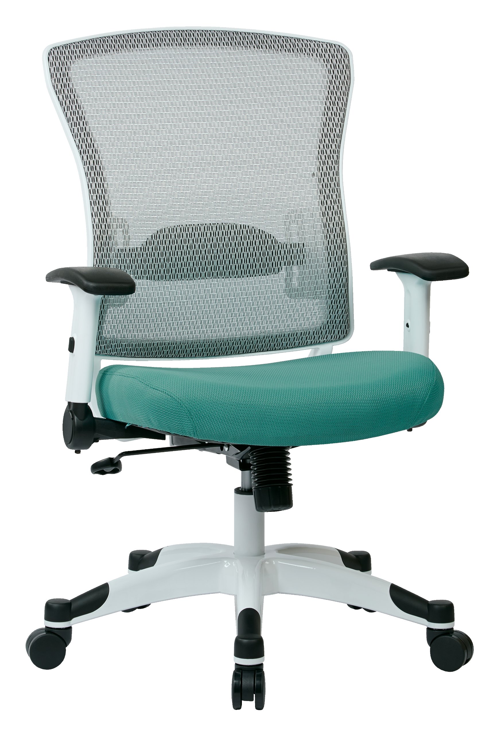 SPACE Seating(スペースシーティング) 317W-W1C1F2W-5881 通気性メッシュうしろ側\u0026パッド入り口・入口メッシュ居敷き 自然調整能力のあるな手 チルトテンションとランバーサポート ホワイトコーティングナイロンフレームマネージャーチェア ジェイドグリーン