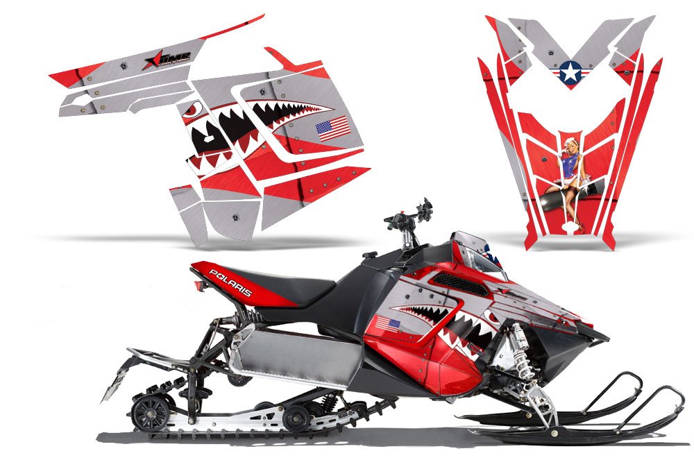 P40 Warhawk-AMRRACING スレッドグラフィックデカールキット Polaris RMK Rush (2011-2012)-レッド｜global研究所