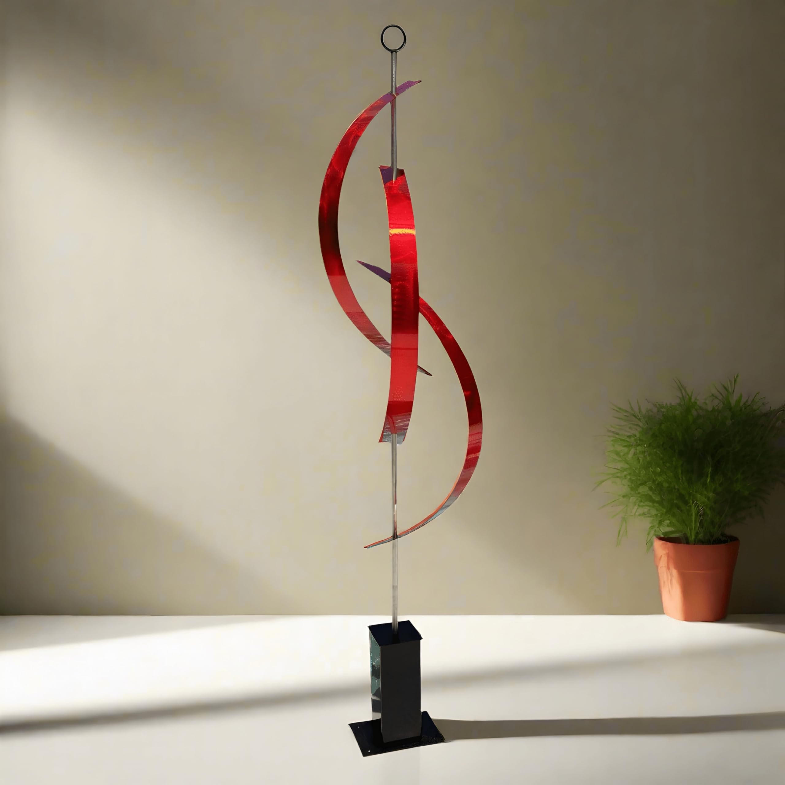 シルバーとレッド自立抽象彫刻 ? Largeインドア/アウトドアモダンメタルアート ? ホームDecor Yard Art Garden Sculpture ? レッドCentinal byジョンアレン画像