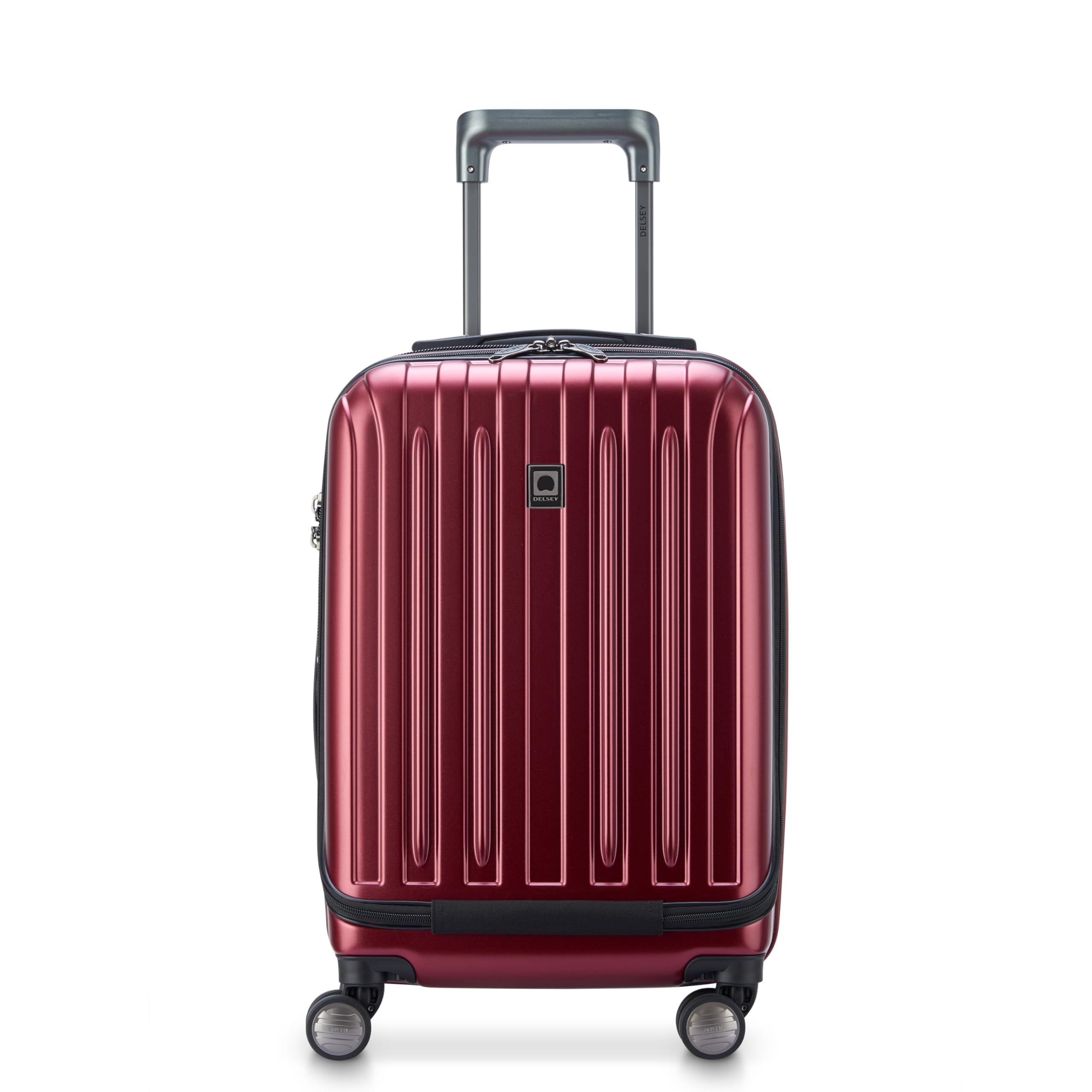 Delsey ラゲッジ He チタン 25in 押しひろげる能力のあるスピナートロリー  ブラックチェリーレッド。  Checked-Medium 25 Inch  チタン製捉え所のない姿勢押しひろげる能力のある積貨委託貨物、スピナーホイール付き添い人。