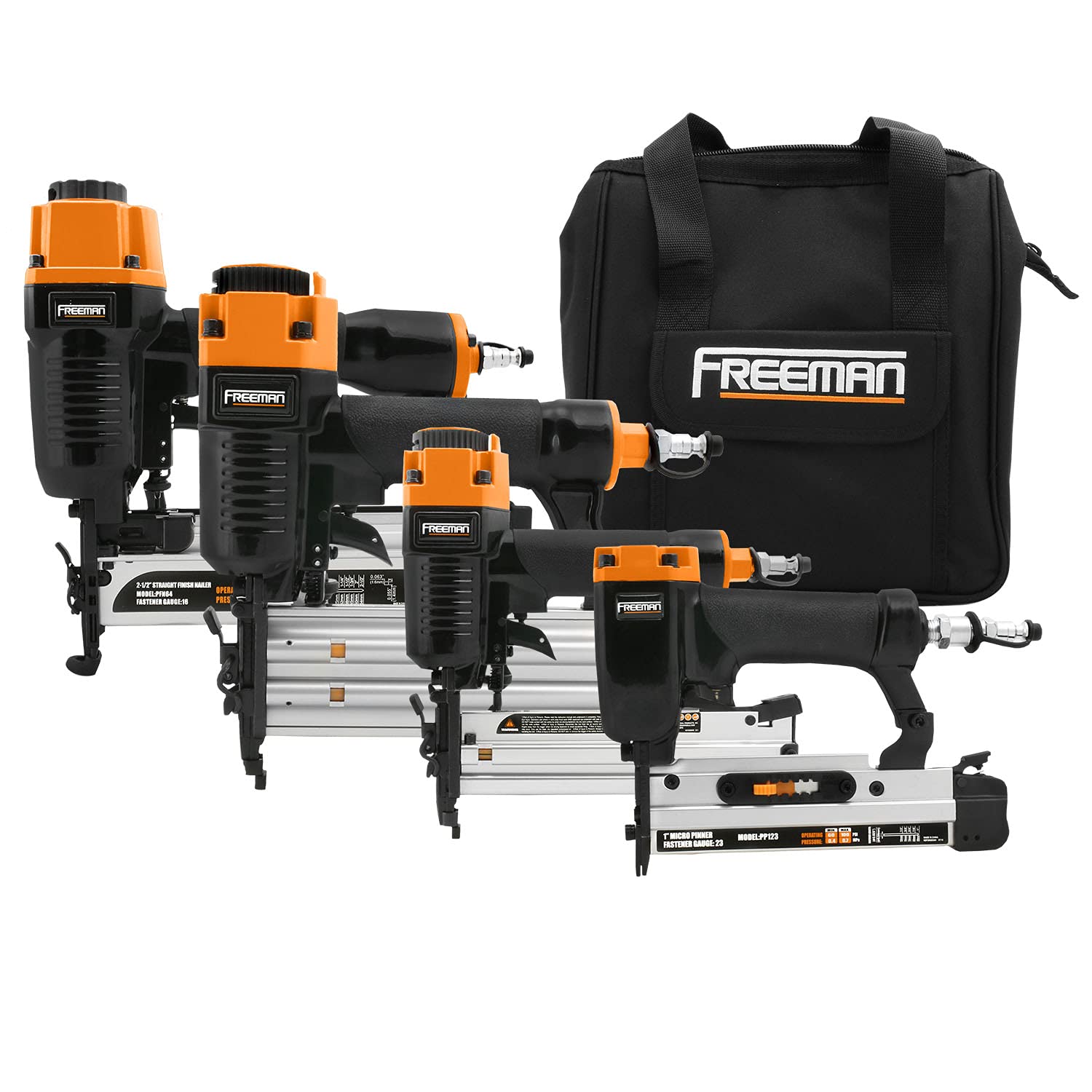 Freeman P4FNCB 空気圧完成ネイラー\u0026ステープラー一揃いの道具 御徒面子とジッパー付き添い人(4天下太平)、黒とオレンジ色