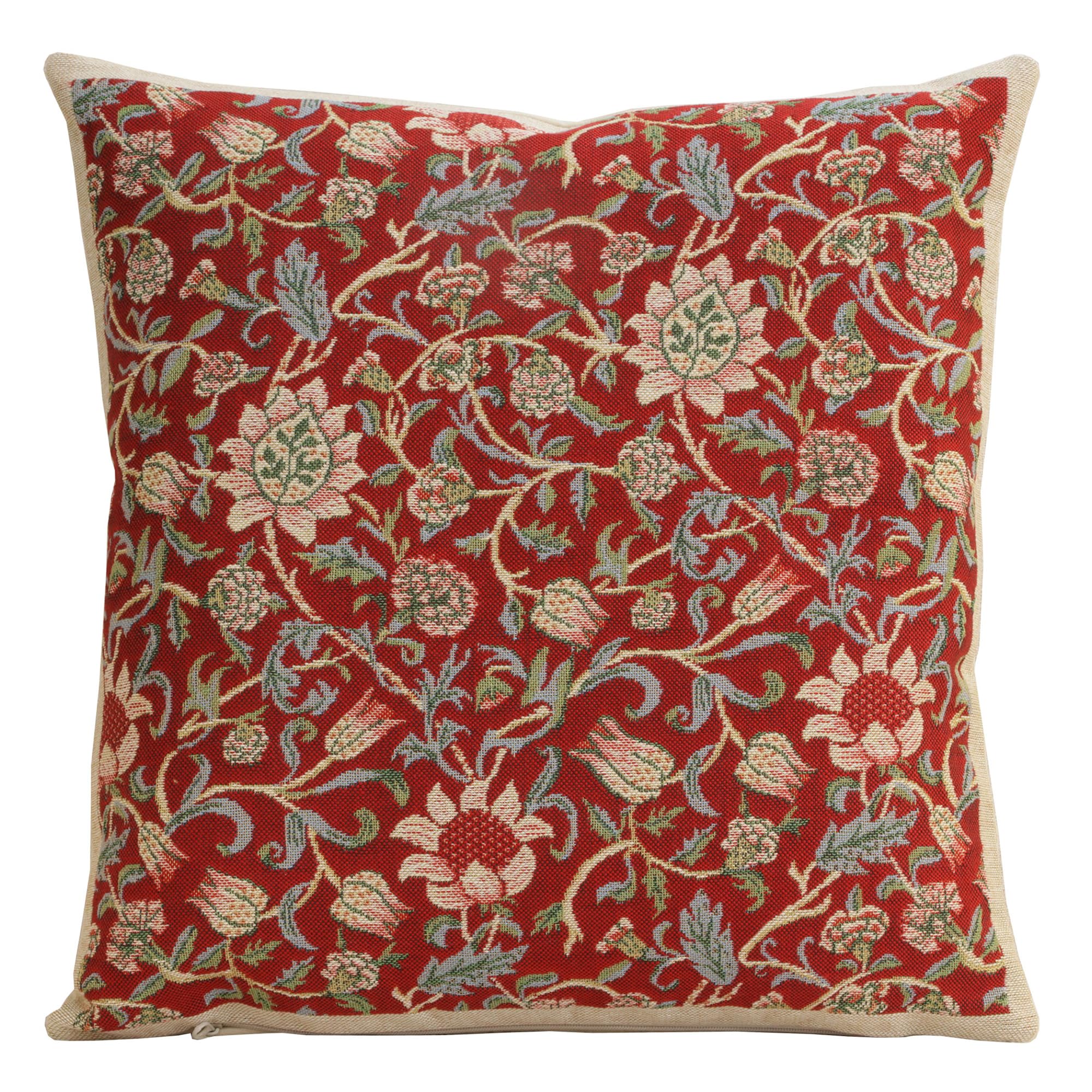 Charlotte Home Furnishings スローピローカバー 40.6x40.64cm、赤い花の装飾カウチピローカバー、ボーホーデコールヨーロピアンタペストリークッションケース、リビングルーム居心地の良いホームデコレーション、ジャカード織ソフトコットン画像