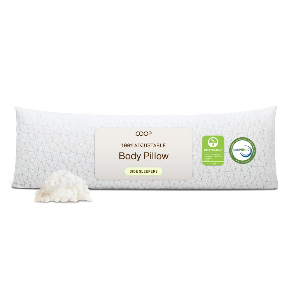 Coop Home Goods オリジナル 調節可能 抱き枕 20x54インチ 背中 肩 腰 膝サポート 横向きに寝る人 抱き枕 大人用 低反発素材 洗濯可能なカバー付き