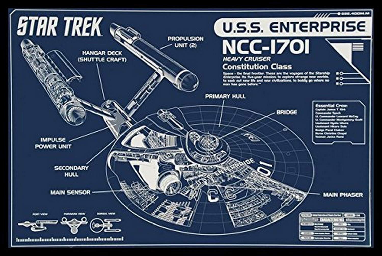 Buyartforless切っ掛けAQ 241272 36 x 24 1.25黒いことPlexi Framed Star Trek USS Enterprise Blueprint ncc-1701 Heavy Cruiser基本法社会階級36 x 24アートプリントポスター壁かざり付ける