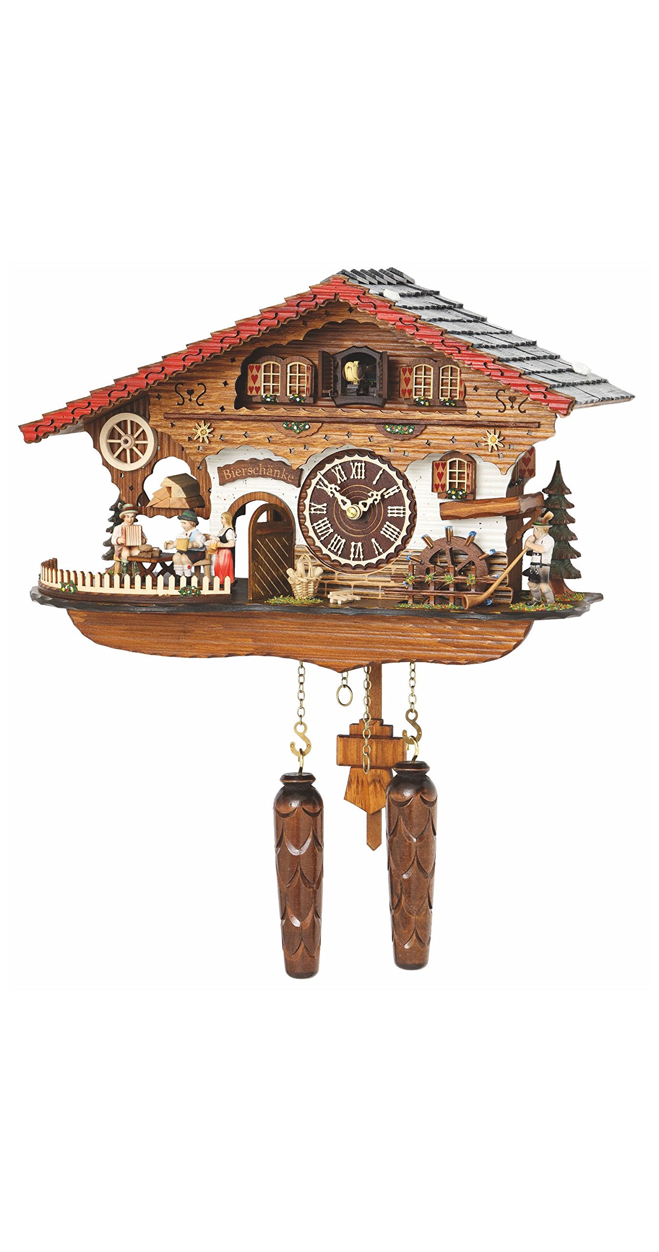 クォーツ式鳩時計 シュヴァルツヴァルド（黒い森）の家 可動式ビールを飲む人と水車、メロディー付｜global研究所