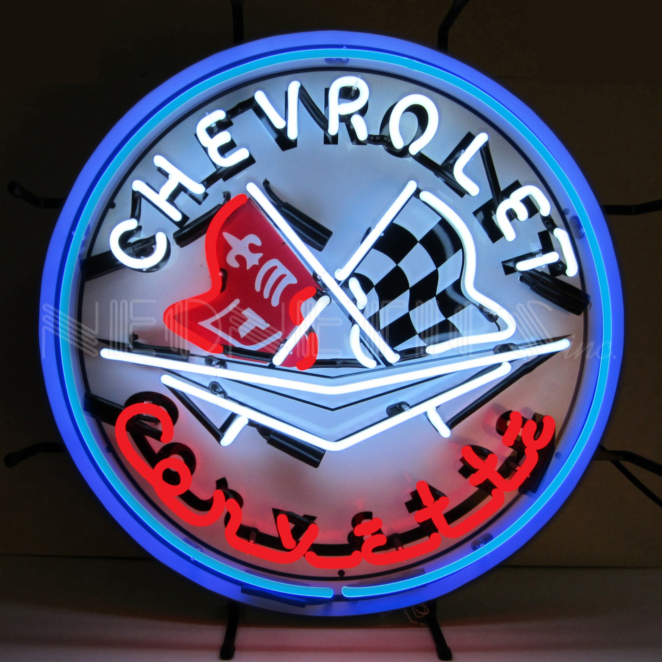 Neonetics 5CORBL Corvette C1 Flags and Blue Ring Neon Sign with Backing by Neonetics