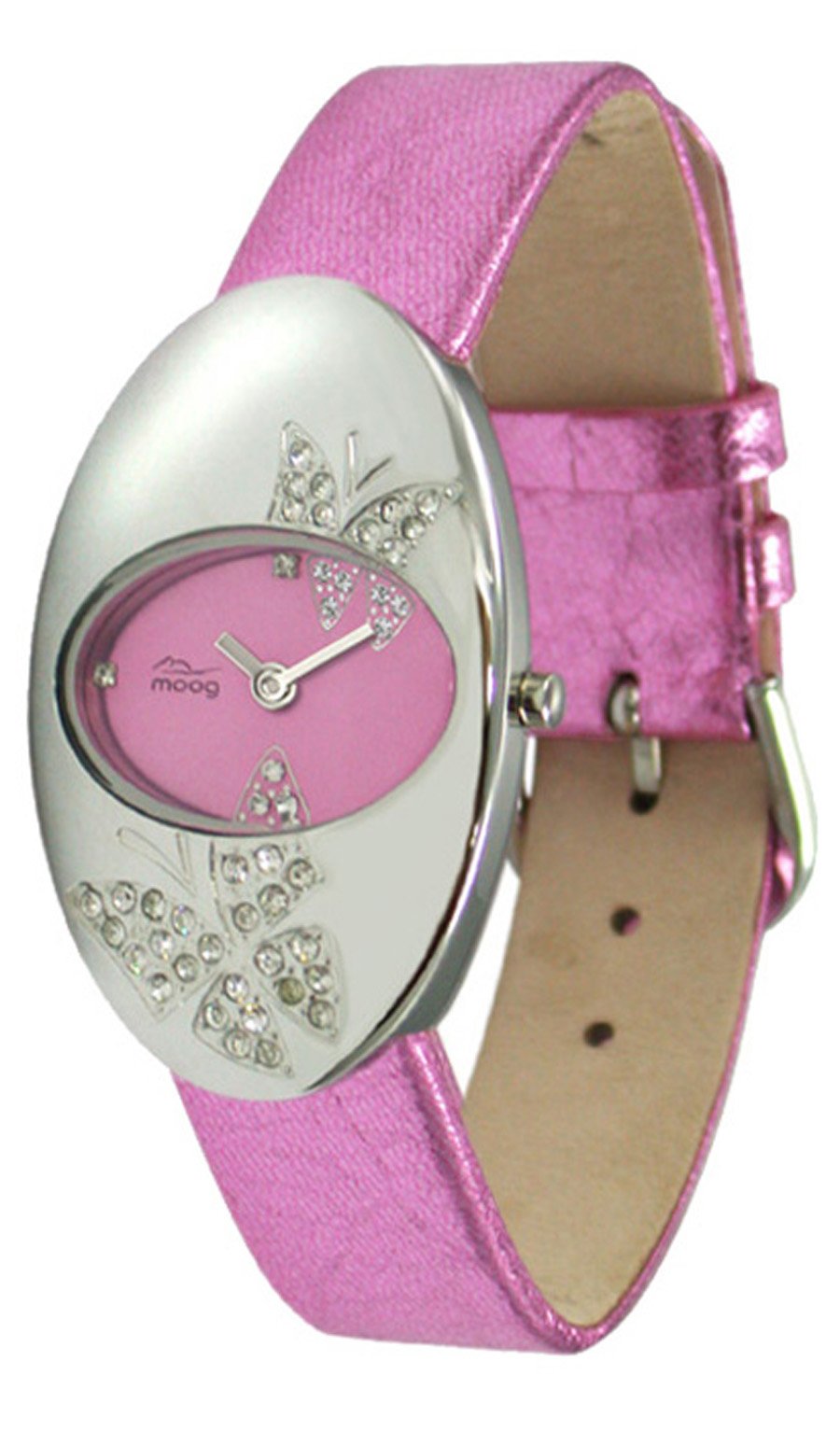 Moog光の都市 ? Butterflies ? Women \u0027s Watch withサクラ色文字盤、フーシャストラップインチ Genuine Calfなめし革、Made インチ France ? m44292 F-005
