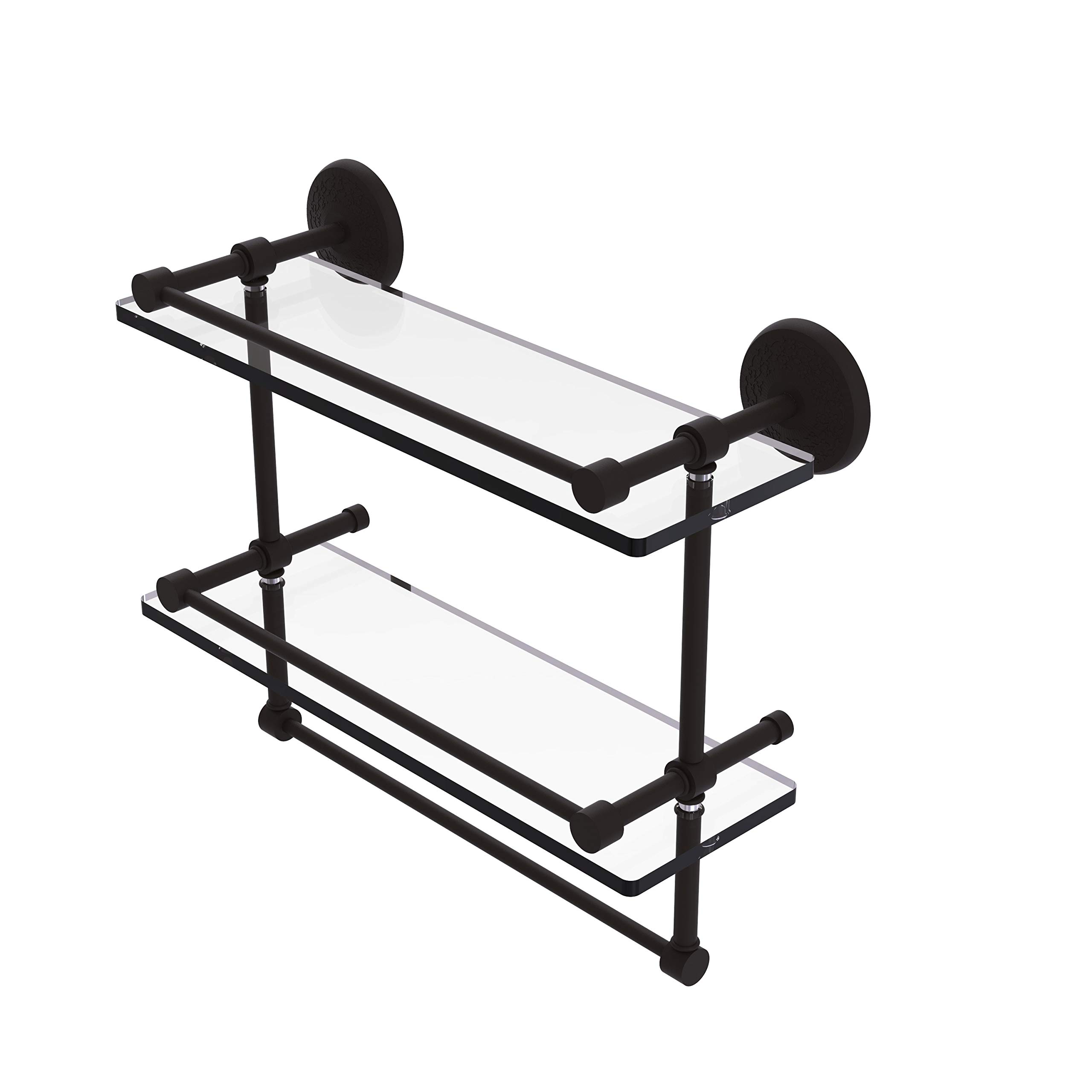 (Oil Rubbed Bronze) - 41糎 Gallery Double Glass Shelf with Towel Bar
