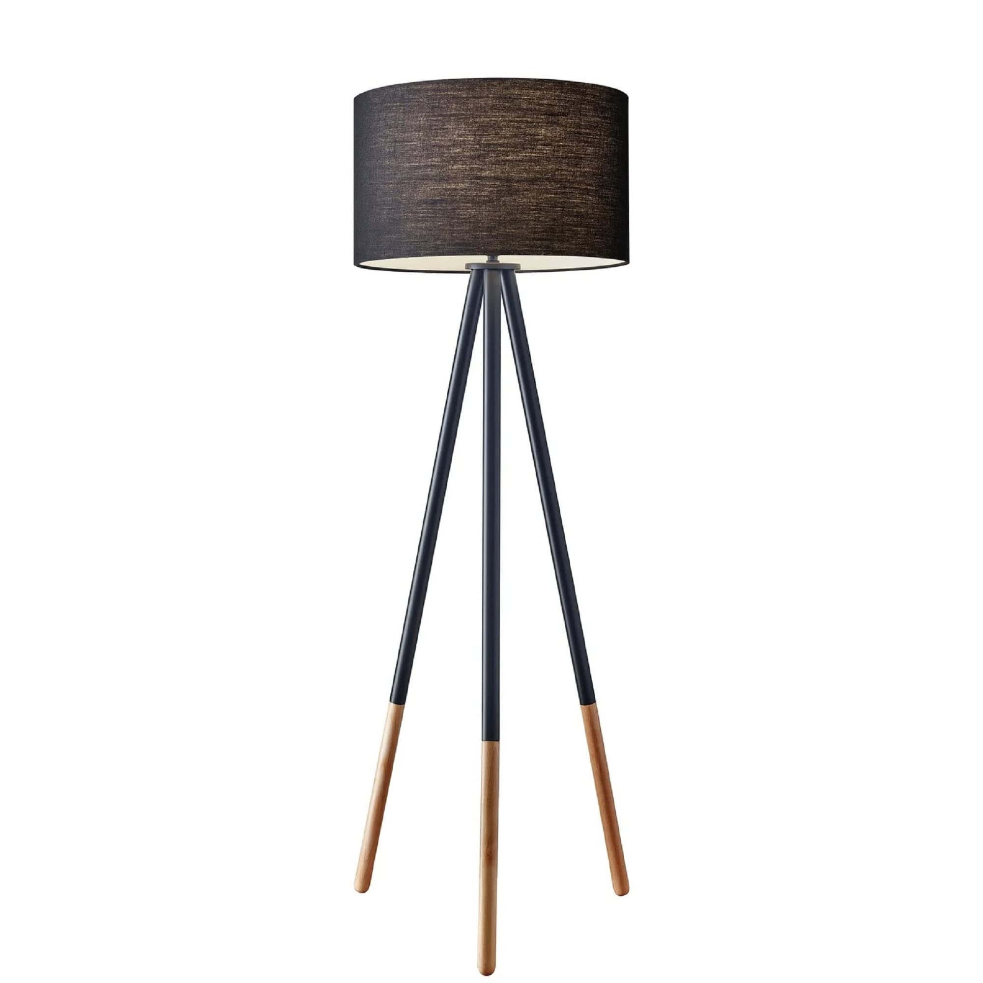 Adesso 6285-01 Louise 60インチ、150W 白熱/同等 CFL、ブラックペイントメタル、ウッドチップ付き、フロアランプ1個。｜global研究所