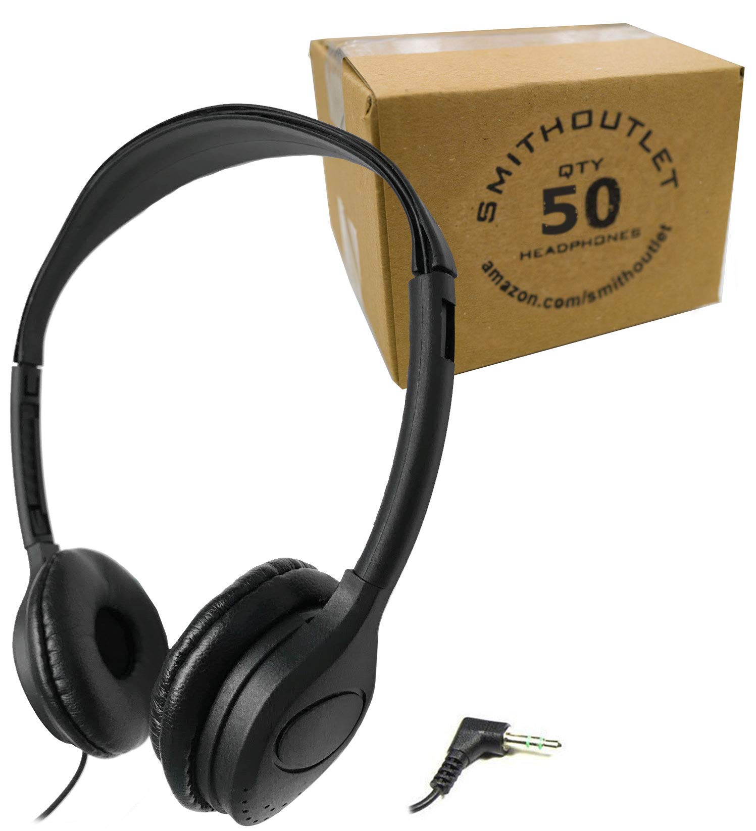 SmithOutlet クラスルームヘッドホン バルク 50個パック 学校の教室の生徒用 K-12 | オンイヤー有線 | Chromebook、コンピューター、ノートパソコンに対応 | ブラック