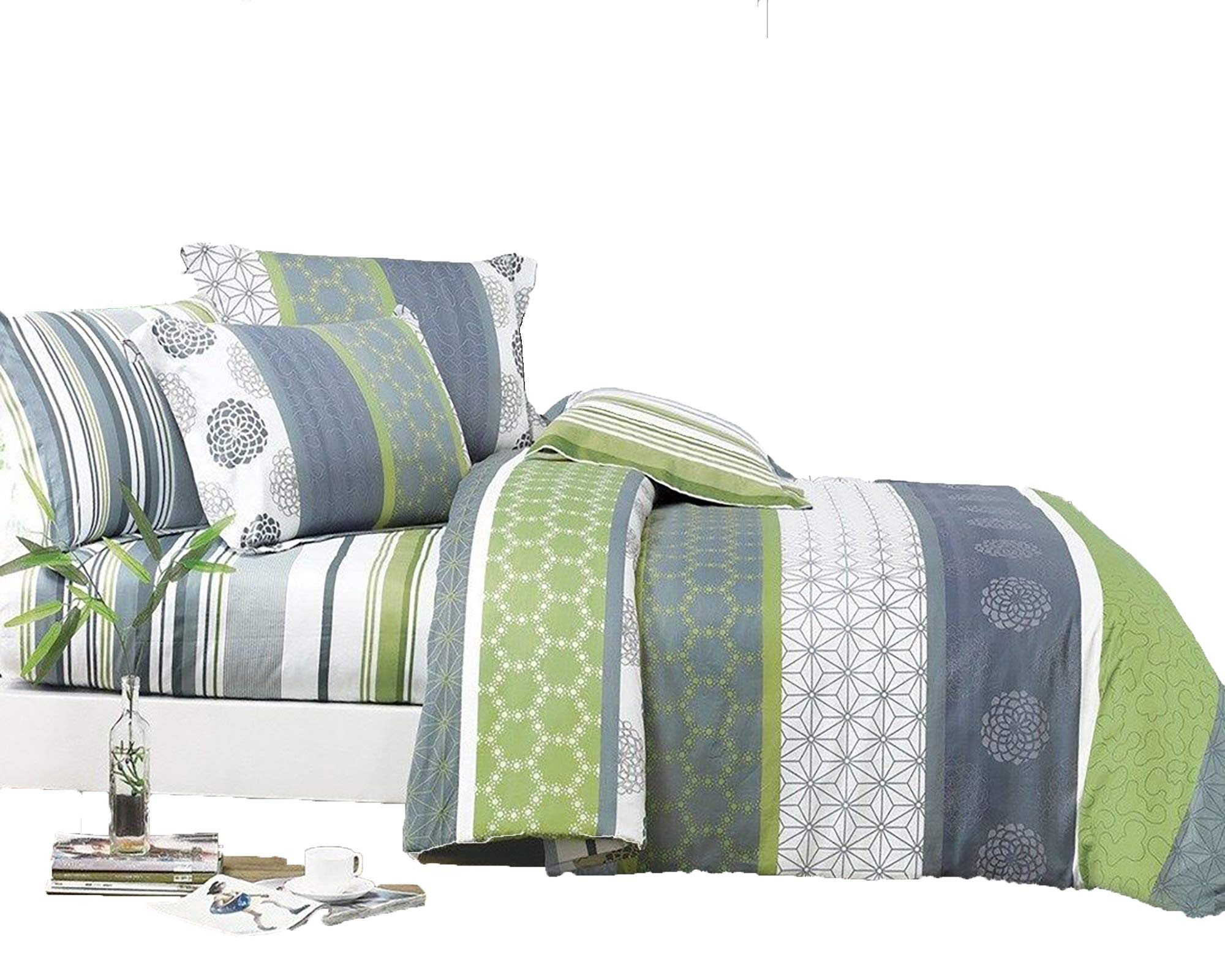 (California King White Grey Lettuce Green) - Swanson Beddings Serene 3-Piece 100% Cotton Bedding Set: Duvet Cover and Two Pillow Shams (Oversized King) 23,419円