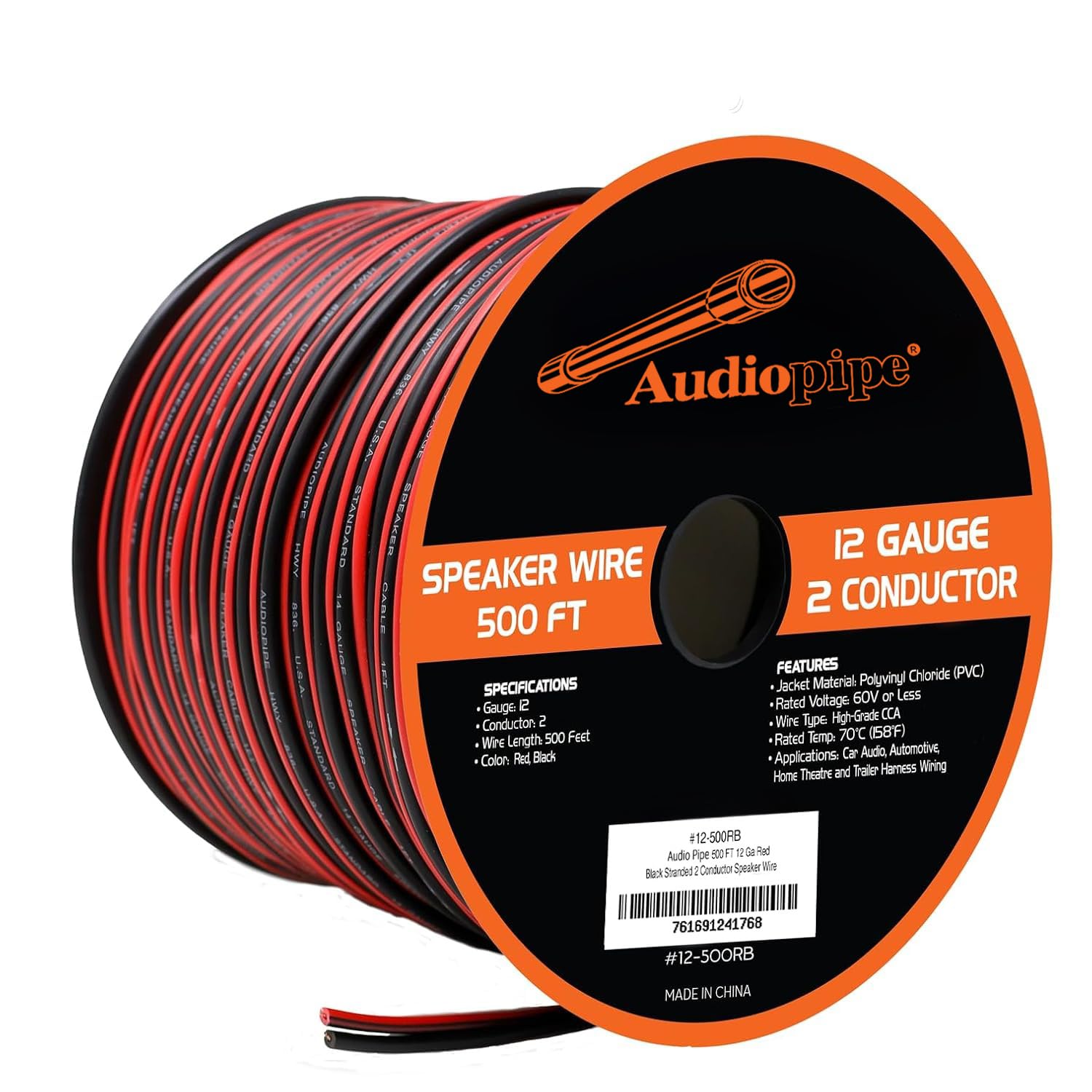 AUDIOPIPE 12ゲージ 500フィート Audiopipe レッドブラック銅クラッドスピーカーワイヤジップケーブル 12ボルト｜global研究所 25,328円