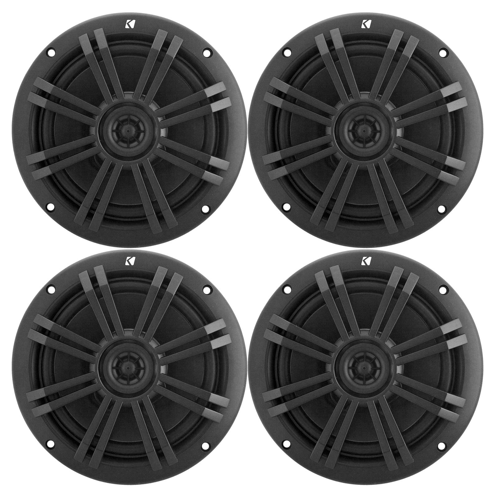 KICKER ブラック OEM 交換用 マリン 6.5インチ 4オーム 同軸スピーカー バンドル - 4スピーカー