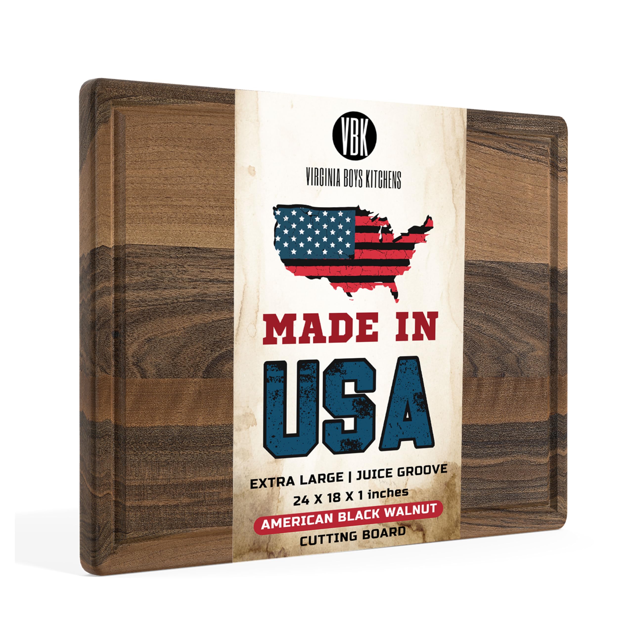 Extra Large Rectangular Walnut Wood Cutting and Chopping Board with Juice Drip Groove (18 x 24 Inches) by Virginia Boys Kitchens