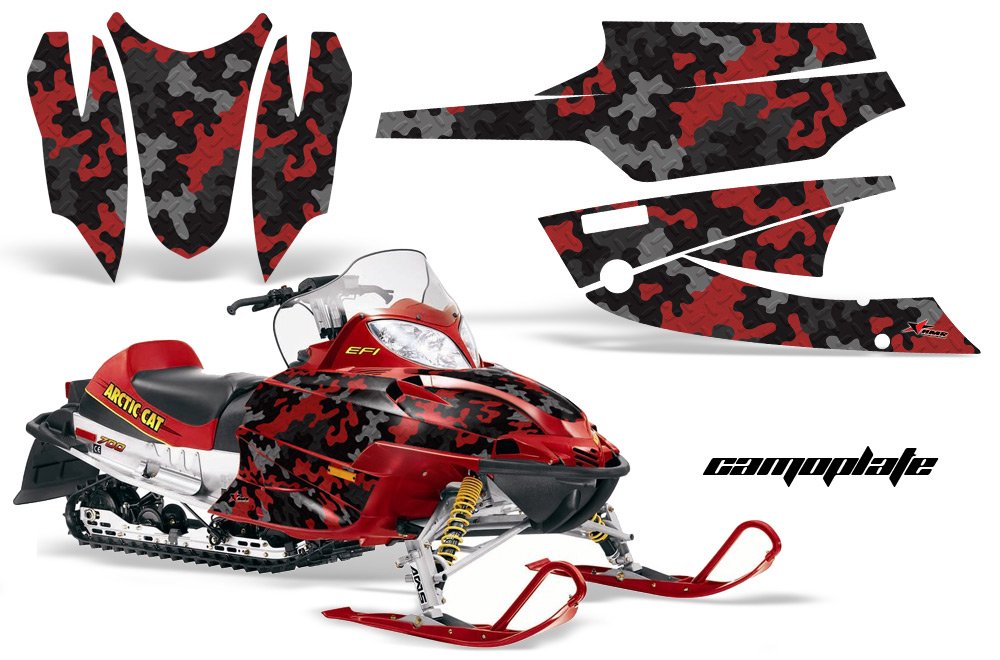 AMR Racing スノーモービルグラフィックキット ステッカー デカール Arctic Cat Firecat 2003-2006対応 迷彩柄 レッド|global研究所