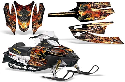 AMR Racing スノーモービルグラフィックキット ステッカー デカール Arctic Cat Firecat 2003-2006対応 - ファイヤーストームブラック